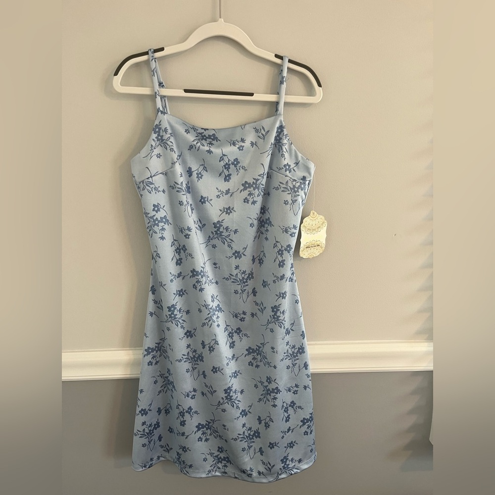 NWT Altar'd State Blue Floral Satin Mini Dress